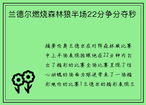 兰德尔燃烧森林狼半场22分争分夺秒